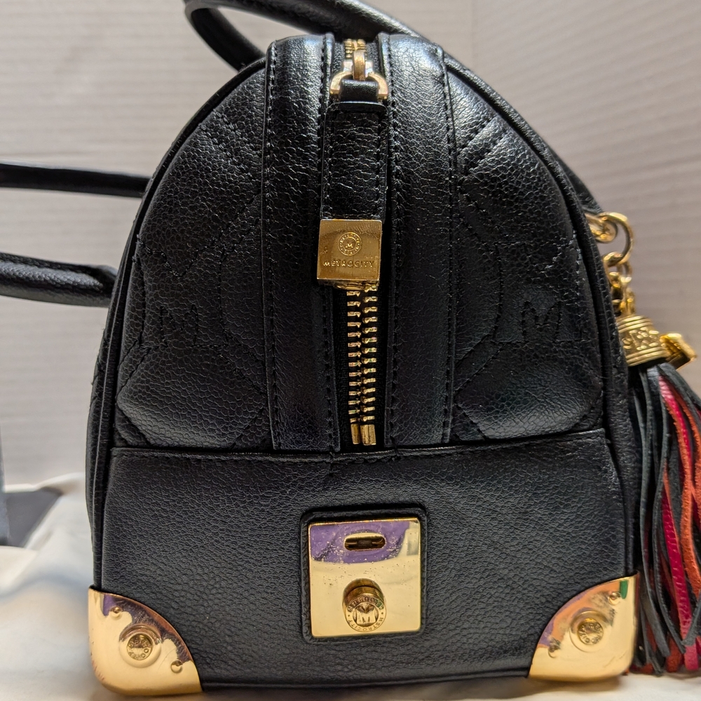 Metrocity Brand Black Quilted Satchel with Red and Mint Stripe - Picture 6 of 13